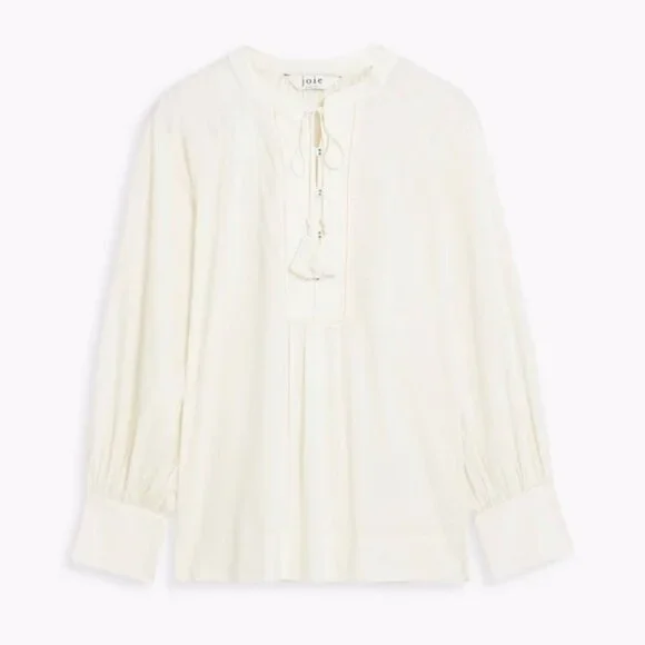 NWT Joie Dracha Porcelain Pleated Top Long Sleeve Top 9118P04950B Size S